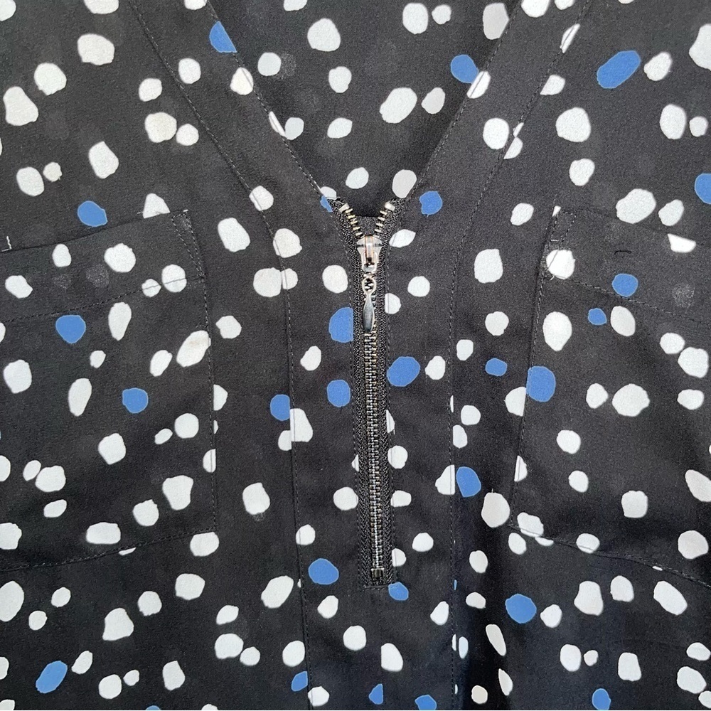Torrid Black Blue Polka Dot Georgette Blouse Zip Front Dolman Sleeve 2X Plus - Picture 7 of 8